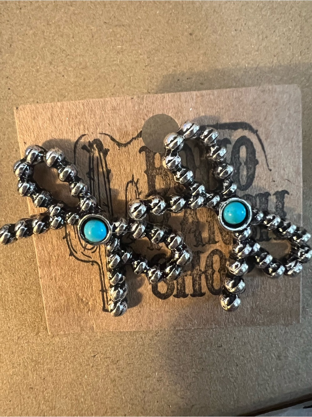 Turquoise-Center Silver Bow Earrings